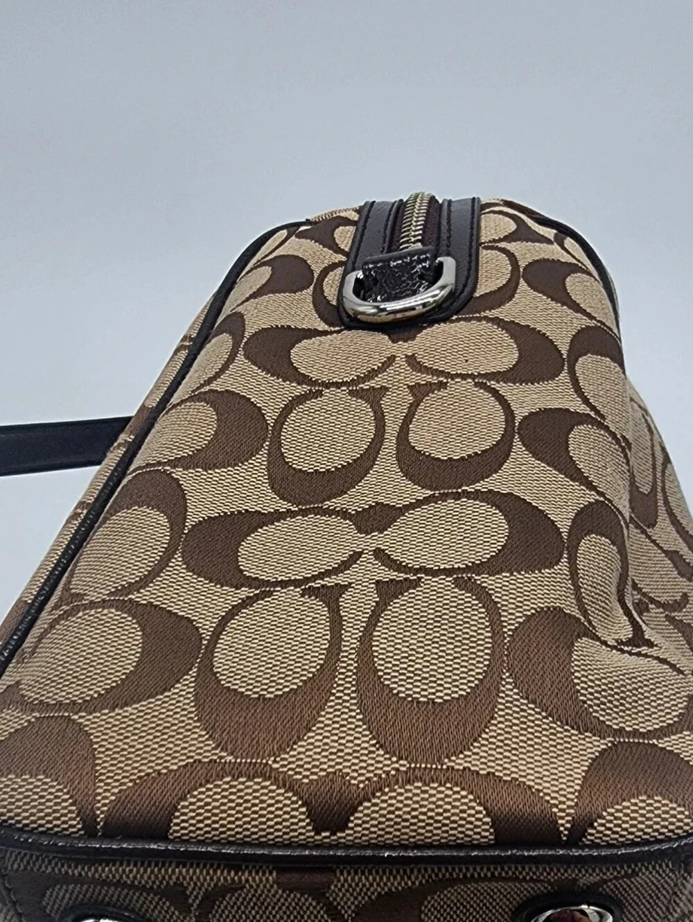 Coach Nancy Signature Stripe Satchel Brown Khaki NWT F28505
